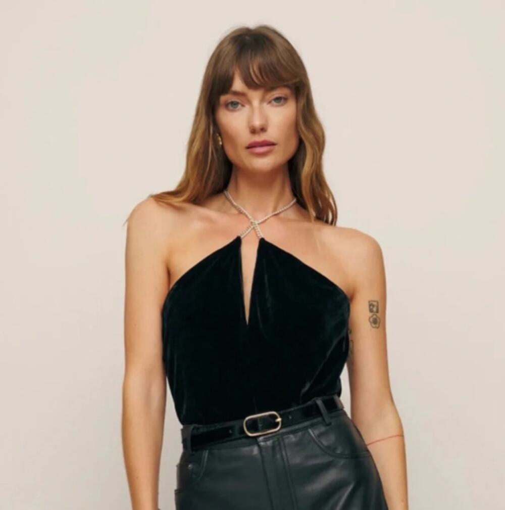 Reformation Violette Velvet Gold Chain Halter Top NWT Small